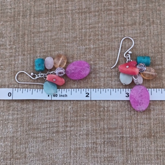 Silver Tone Multi Colored Beaded Dangle Earrings - Picture 3 of 8